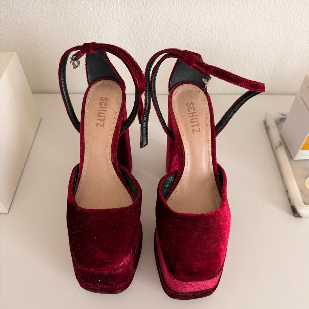 SCHUTZ Red Velvet Platform Sandals